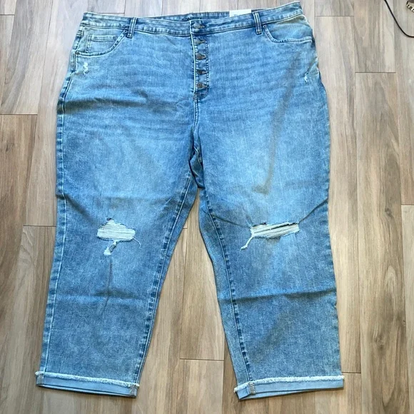 Sonoma straight crop jean distressed cuffed raw hem button fly casual 24W - Picture 16 of 17